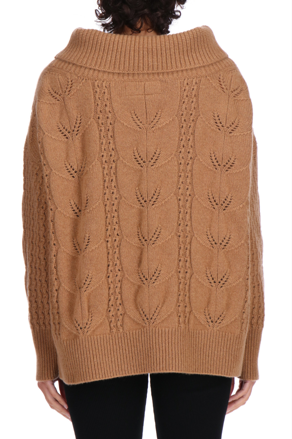 Cashmere Sweater with Open-Knit Leaf Pattern