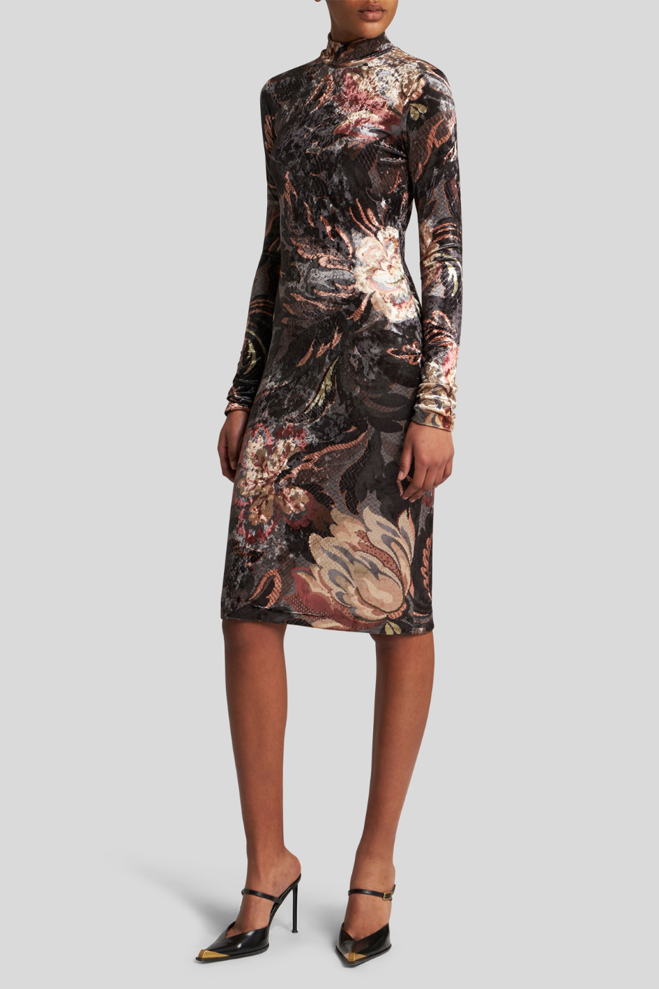 Velvet Dress with Floral Pattern