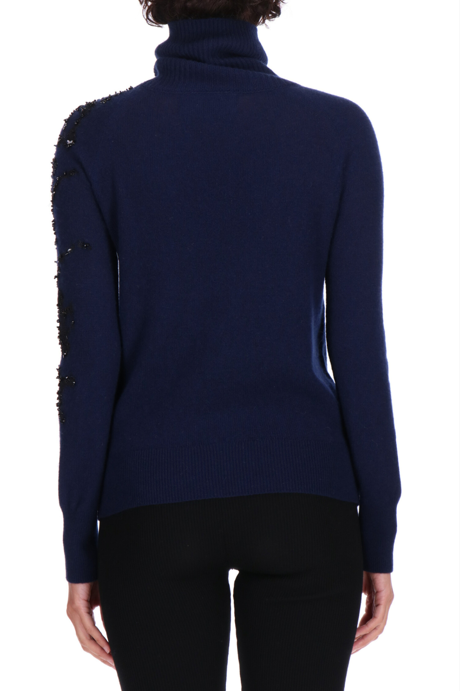 Cashmere Turtleneck Sweater with Beaded Floral Embroidery
