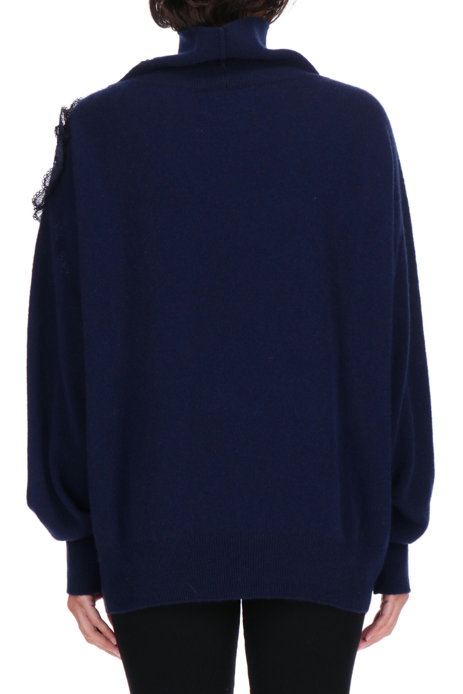 Cashmere Turtleneck Sweater with Sheer Floral Appliqué