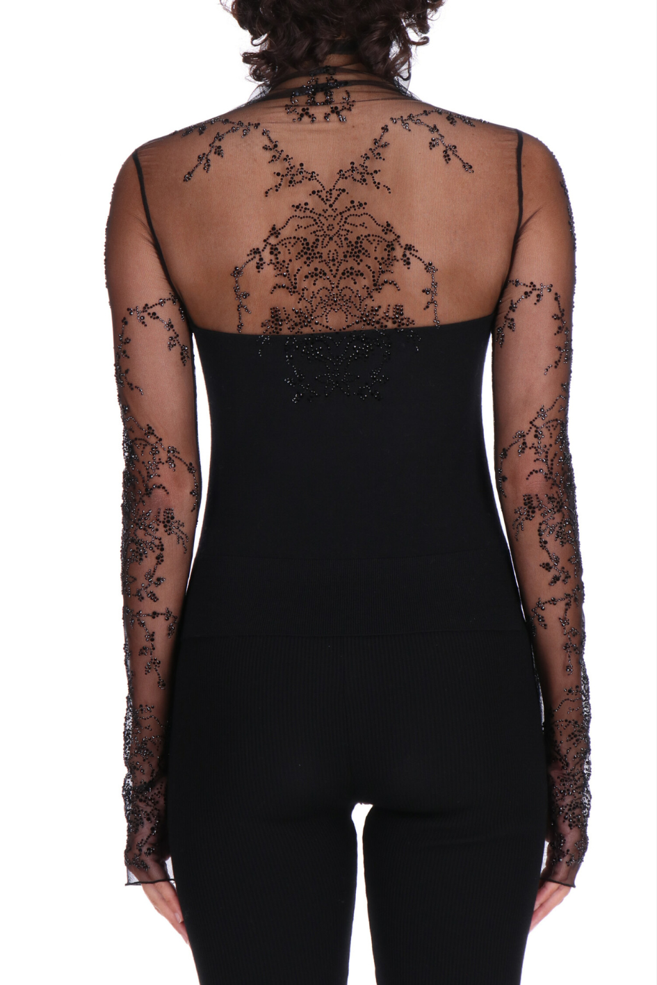 Merino Wool Top with Sheer Embroidered Tulle