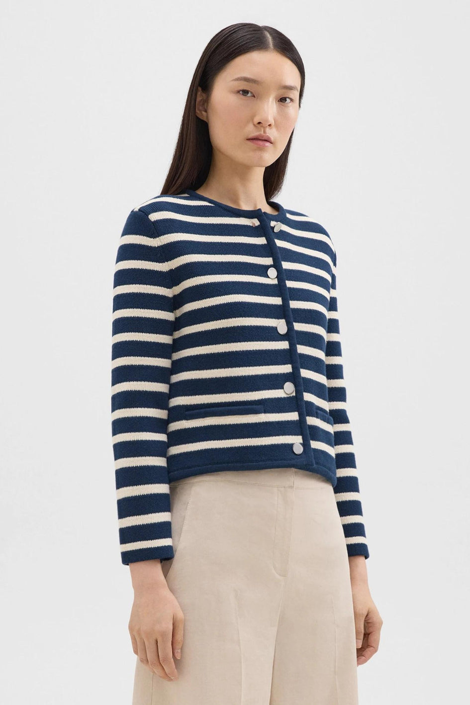 Striped Cropped Jacket in Cotton Bouclé