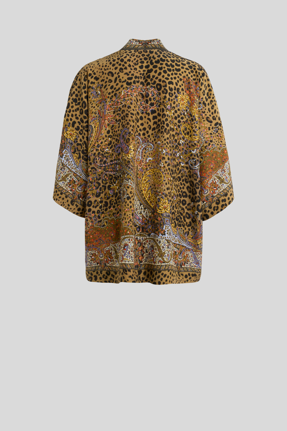 Leopard Print Kimono Jacket with Paisley Border Details