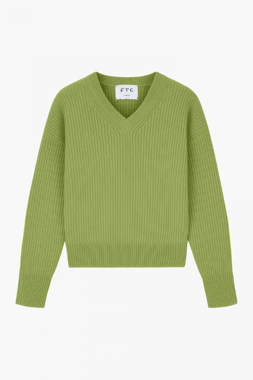Sweater with V-Neck in Basil Green