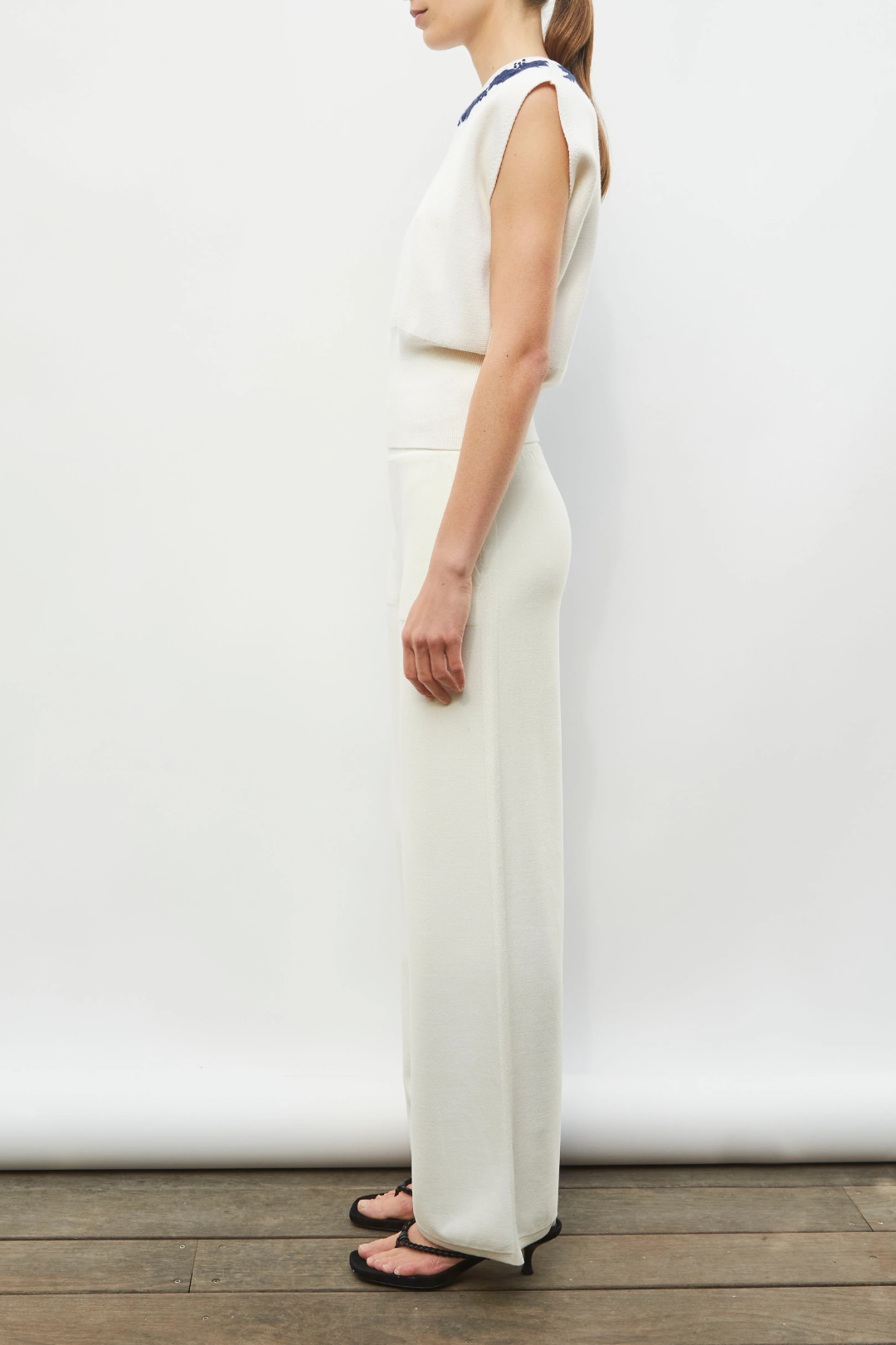 Fusain Knit Top with Hand-Embroidered Details