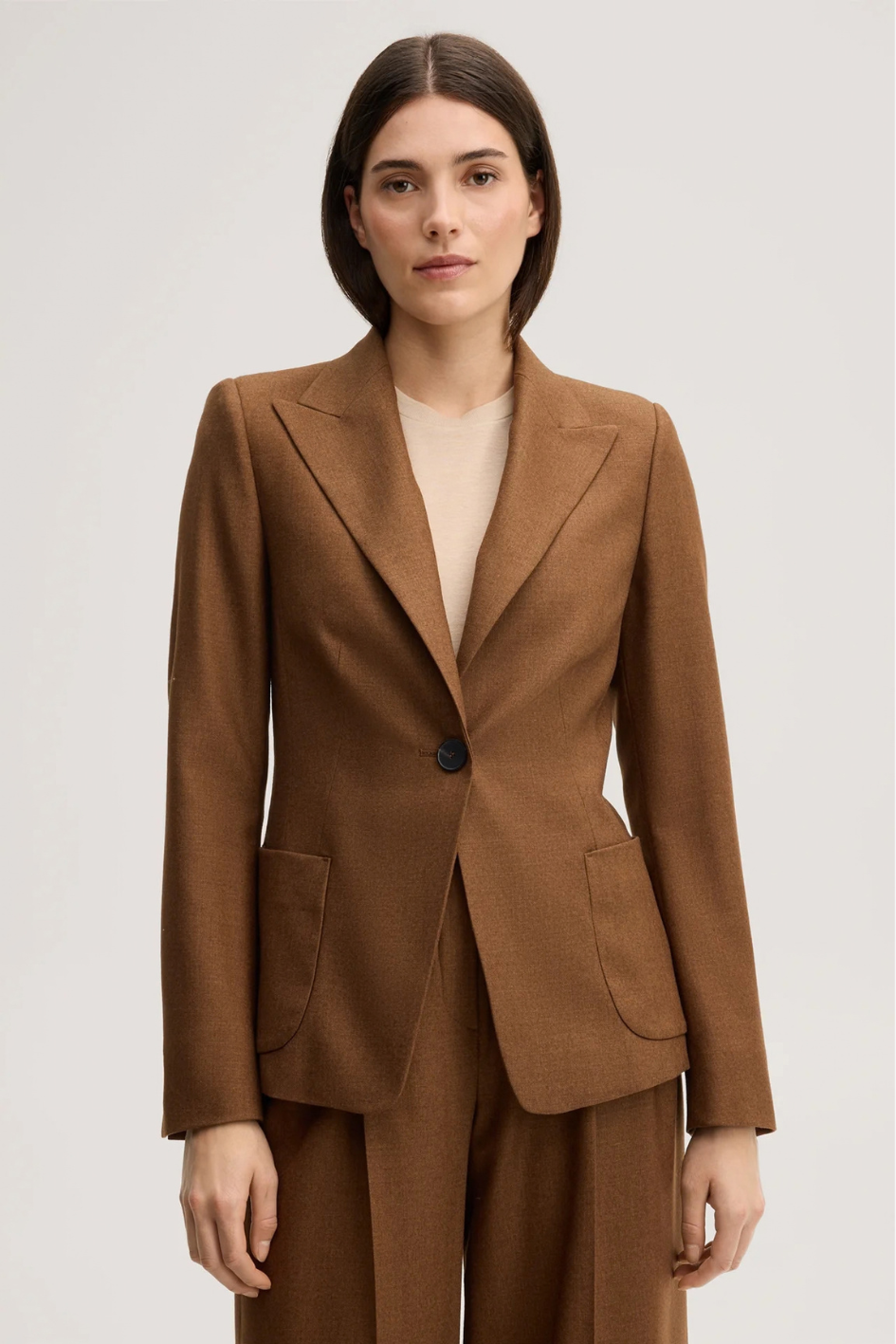 Wool Blend Blazer with Silk in Brown