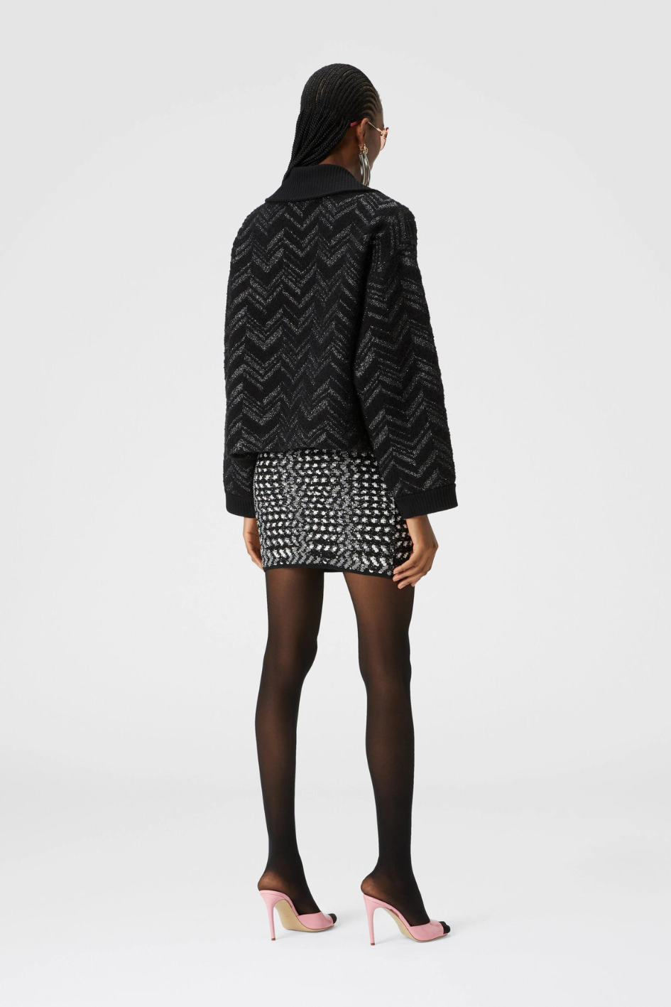 Mini Skirt with Lamé-Embossed Zigzag