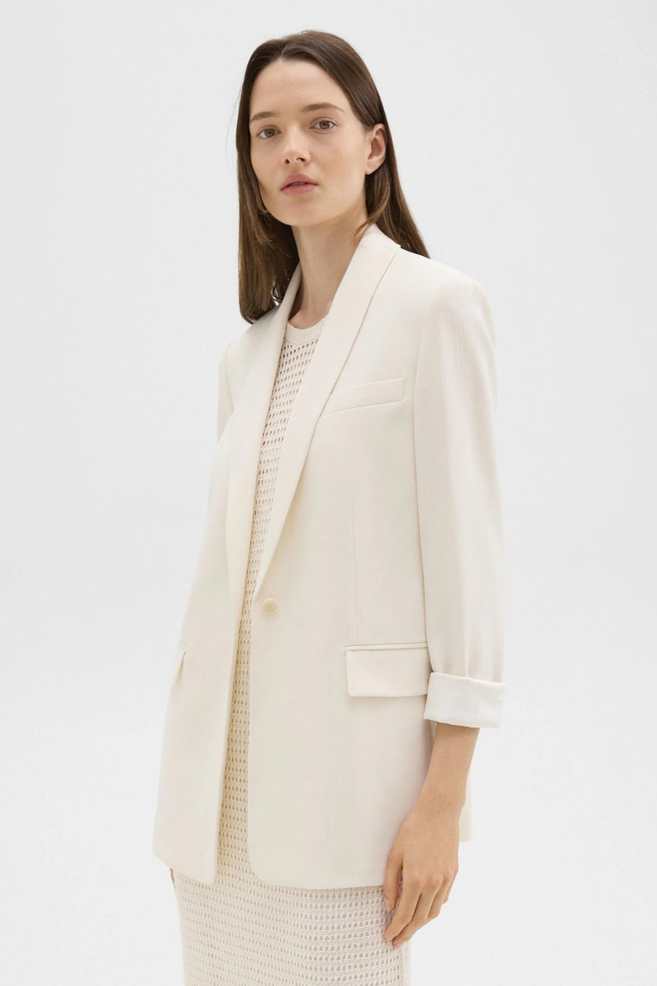 Rolled Sleeve Blazer in Striped Admiral Crepe