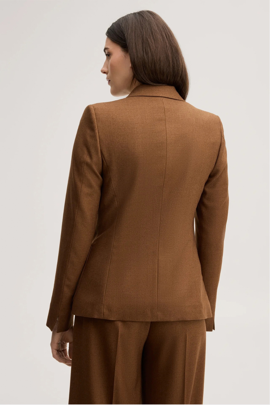 Wool Blend Blazer with Silk in Brown