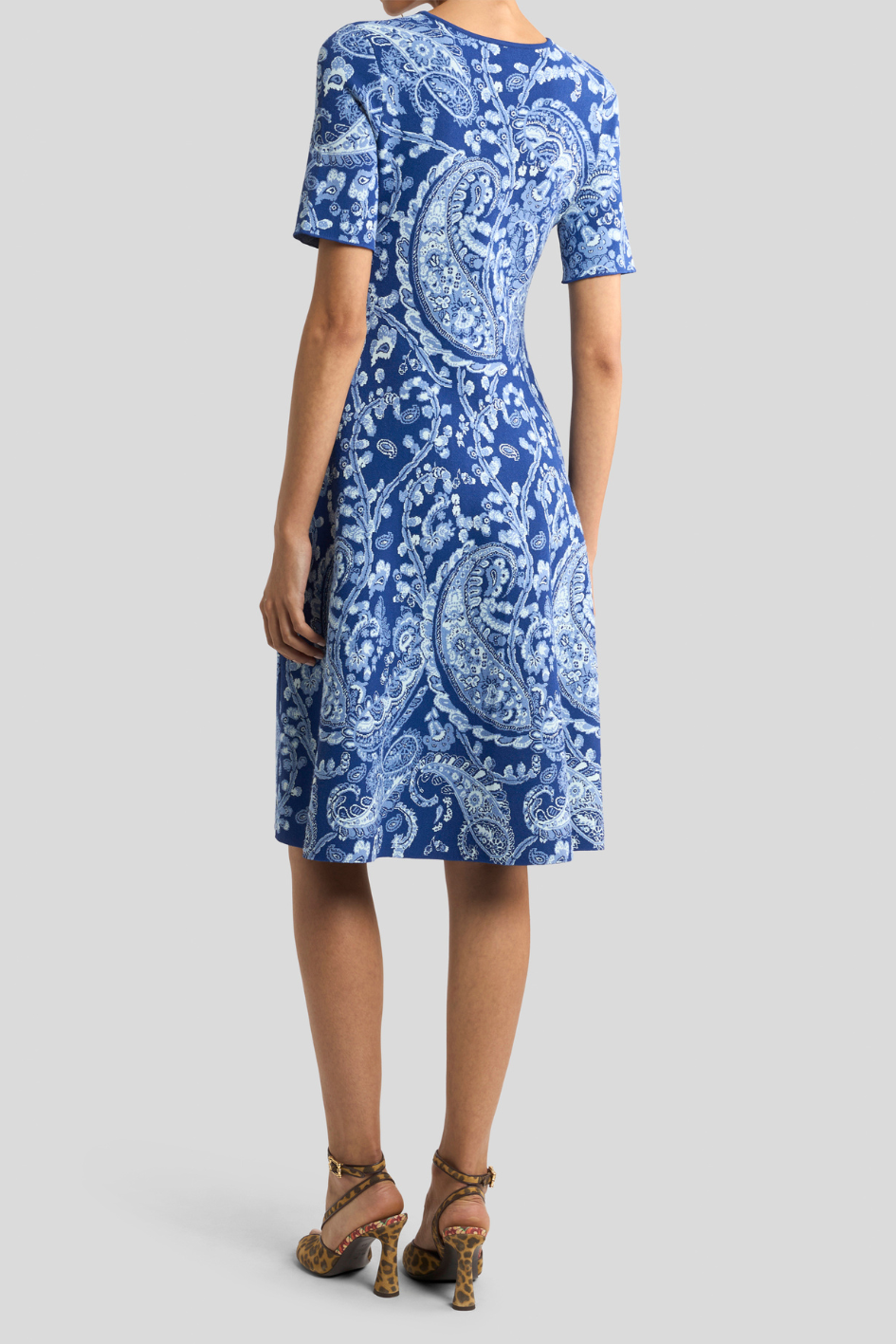 Blue Paisley Print Dress short Sleeves