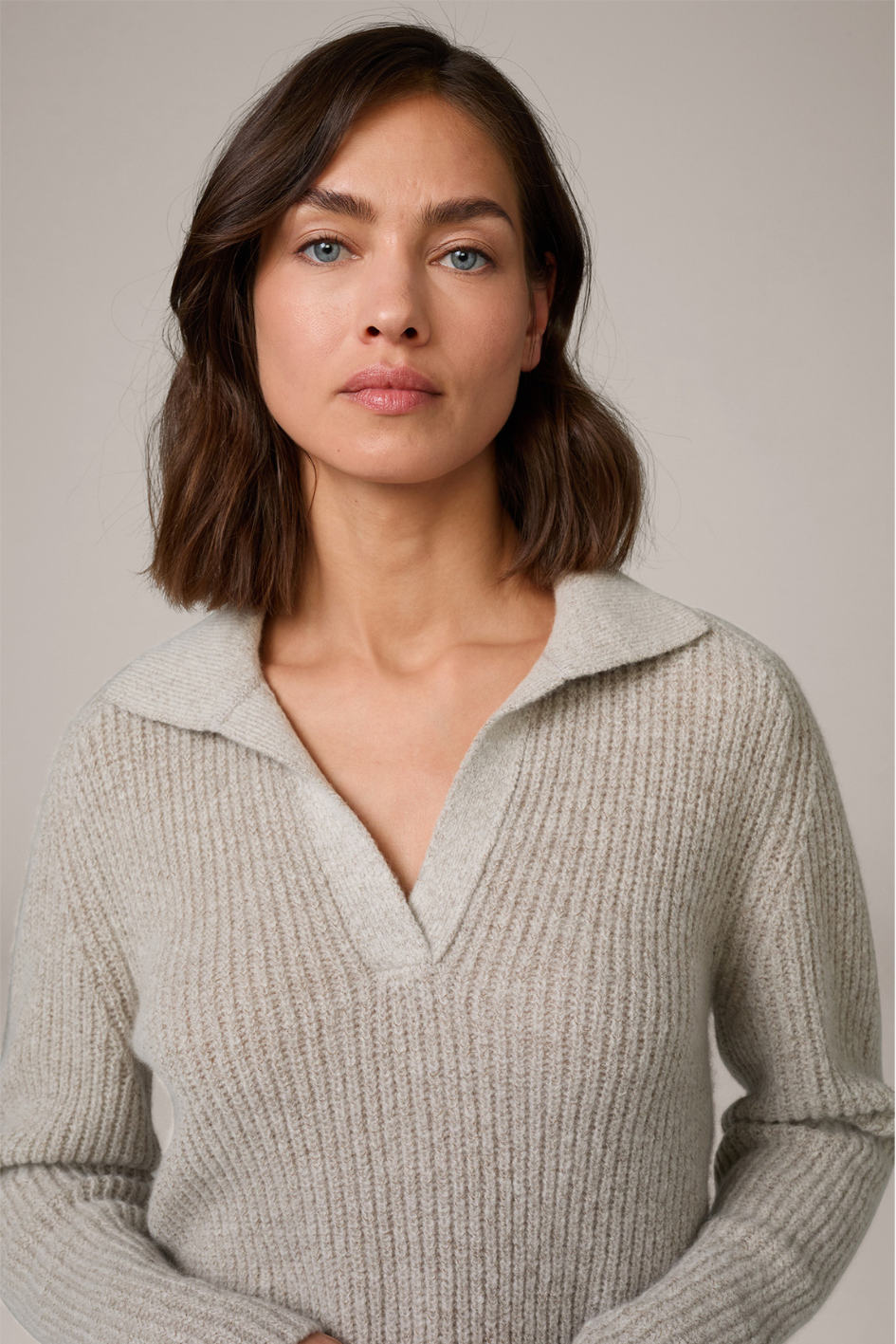 Wool-Cashmere Mix Sweater with Polo Collar