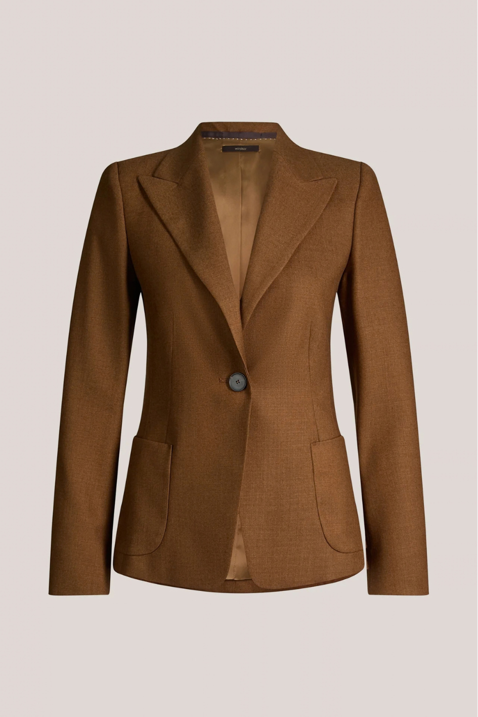 Wool Blend Blazer with Silk in Brown