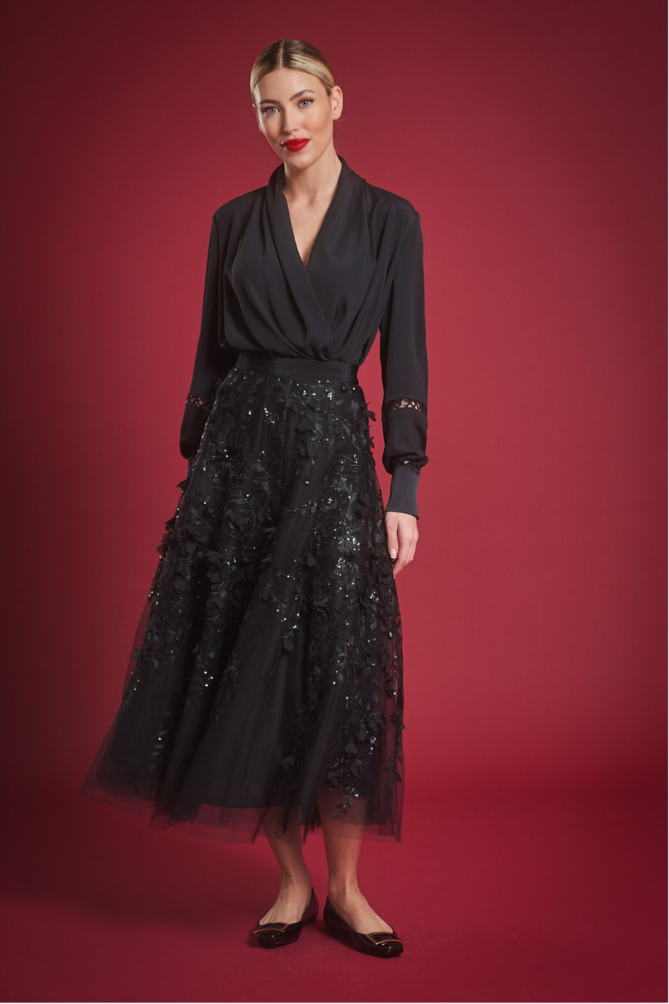 Embroidered Tulle Skirt with Sequins