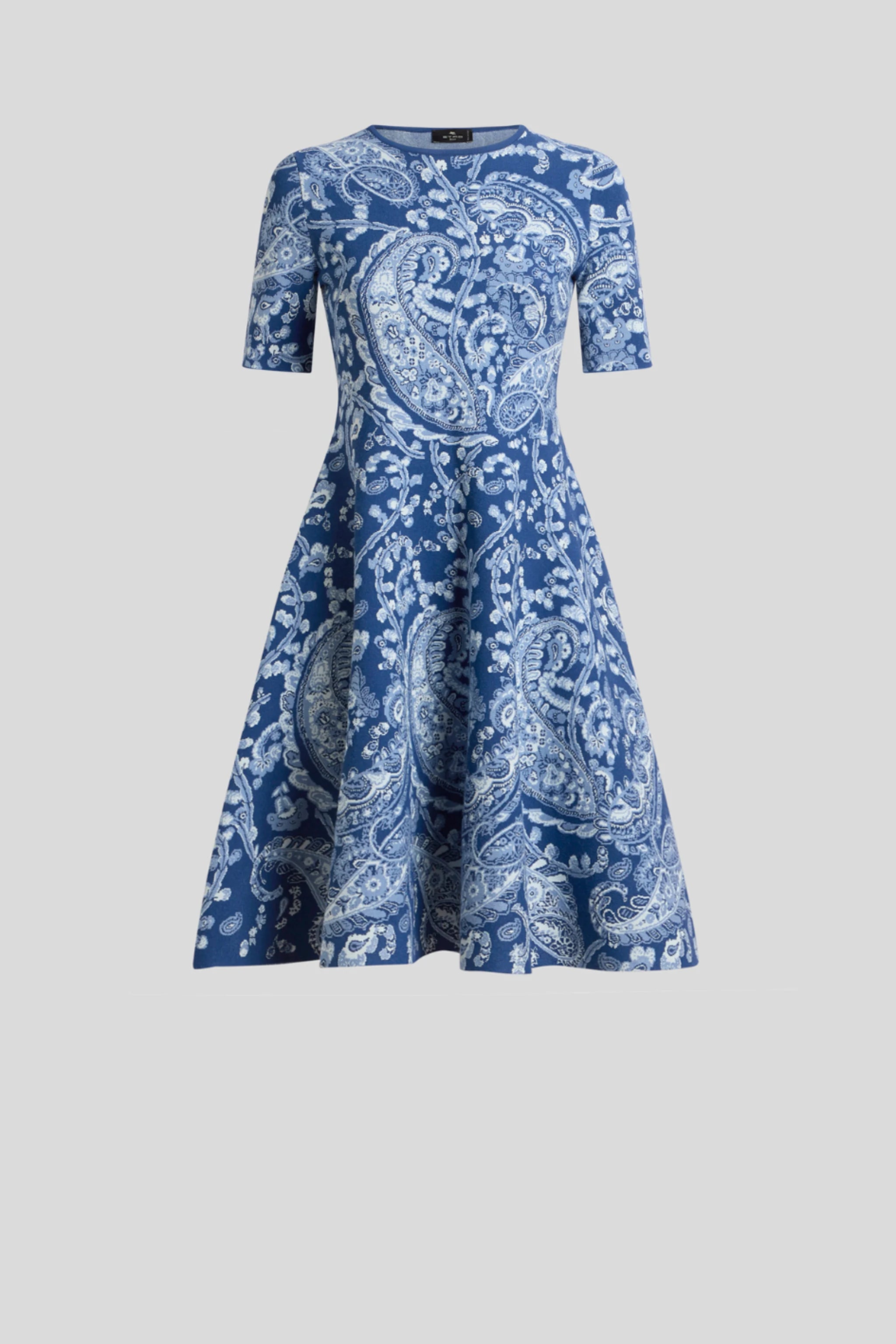 Blue Paisley Print Dress short Sleeves