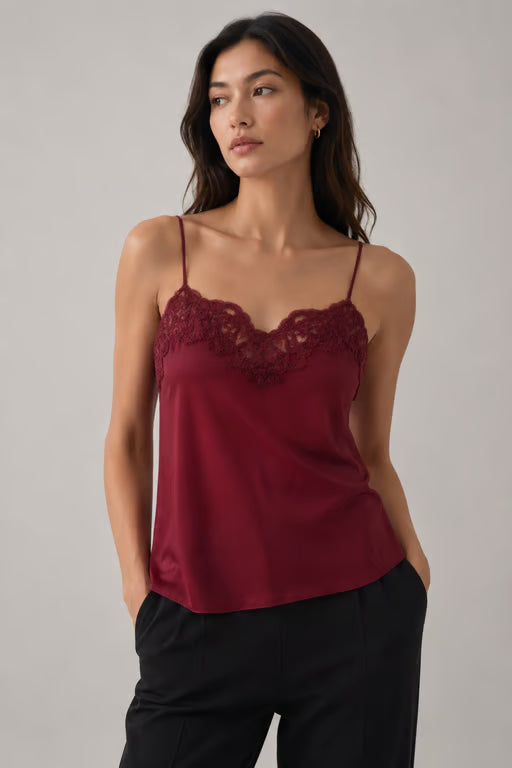 Silk Camisole with Floral Lace Trim