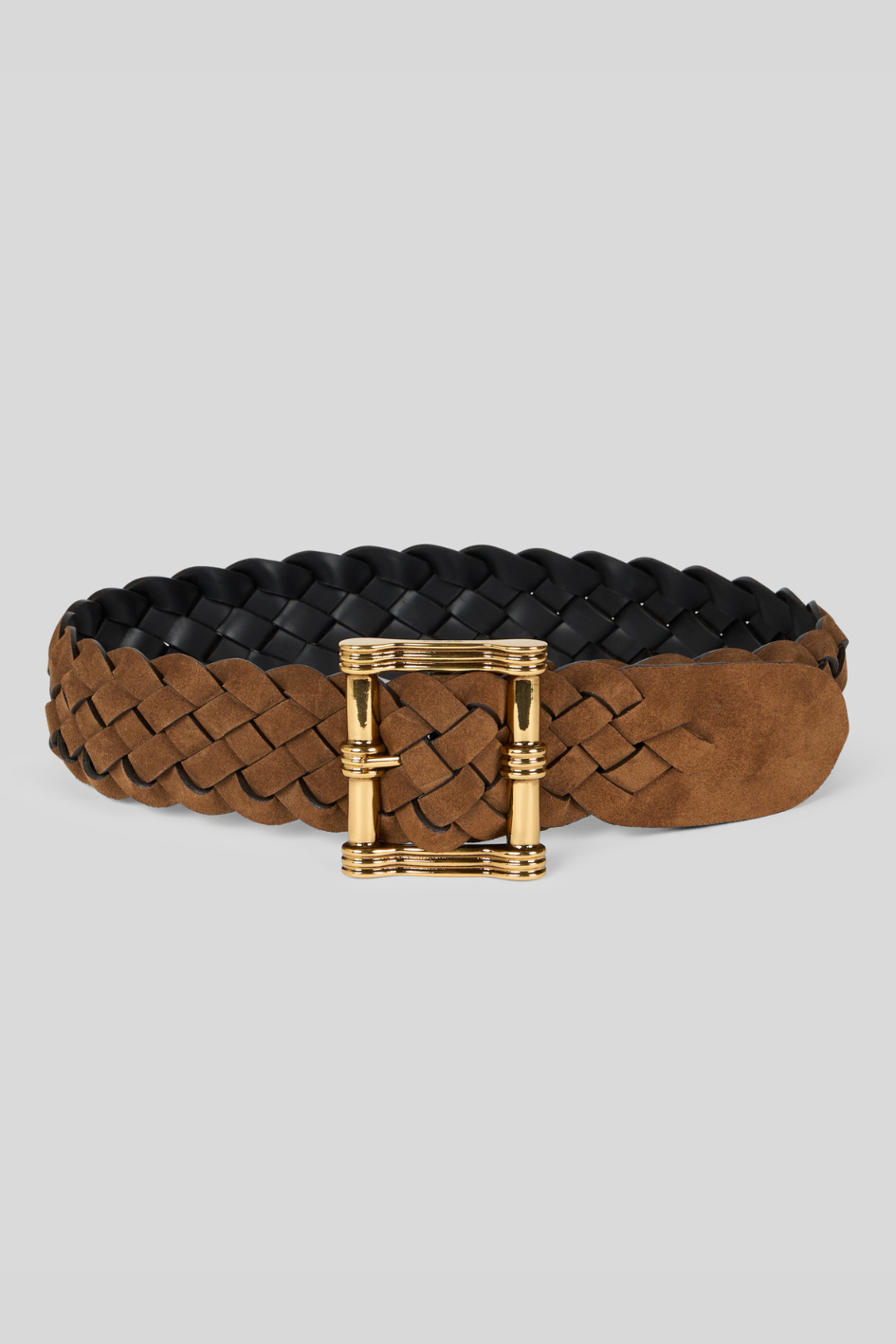 Braided Leather Belt with Gold-Tone Buckle
