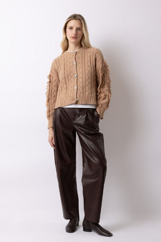 Beige Cardigan with Cable Knit