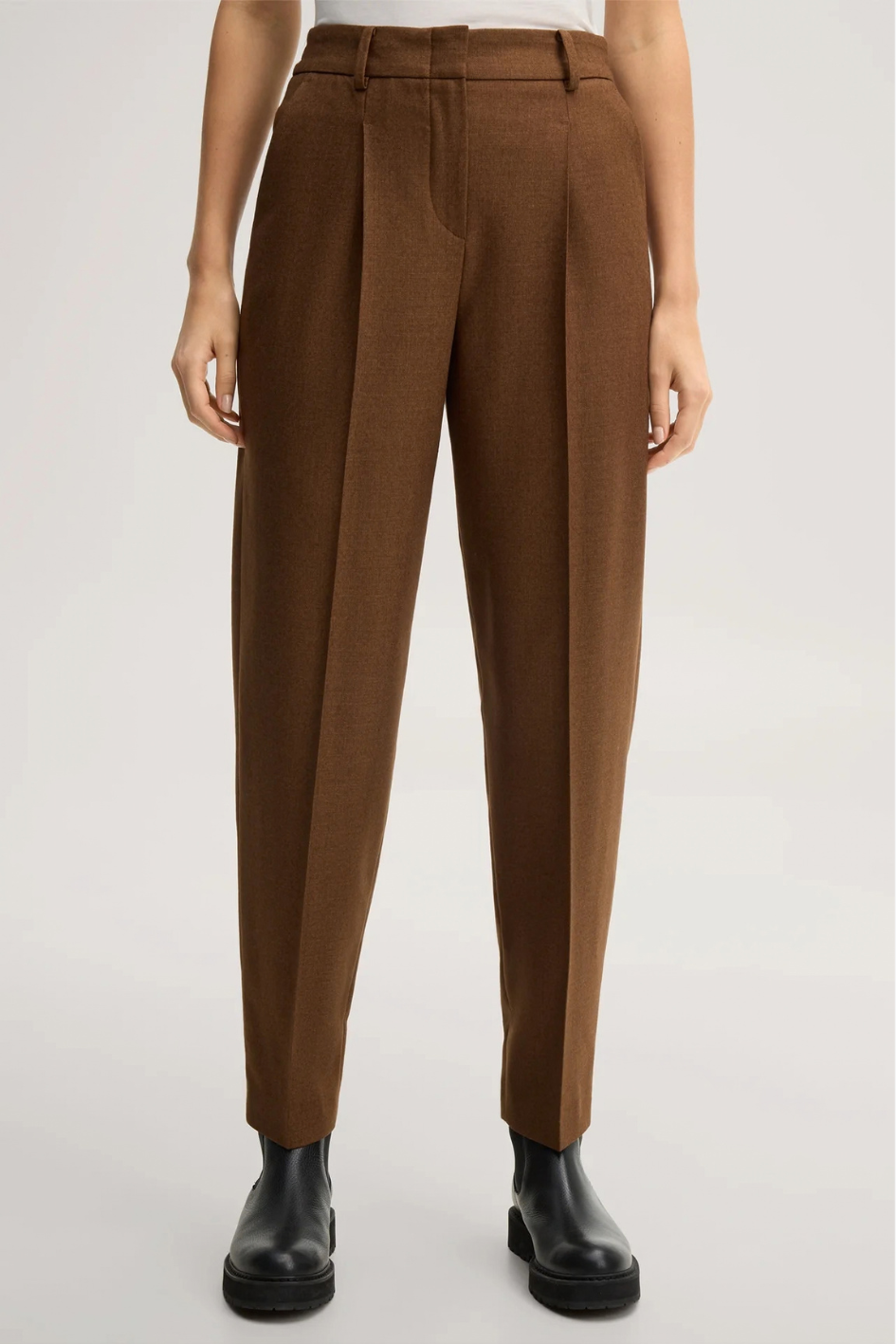 Virgin Wool and Silk Blend Tapered Trousers in Brown