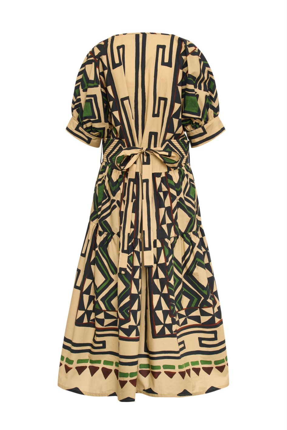 Printed long Cotton Dress with Belt