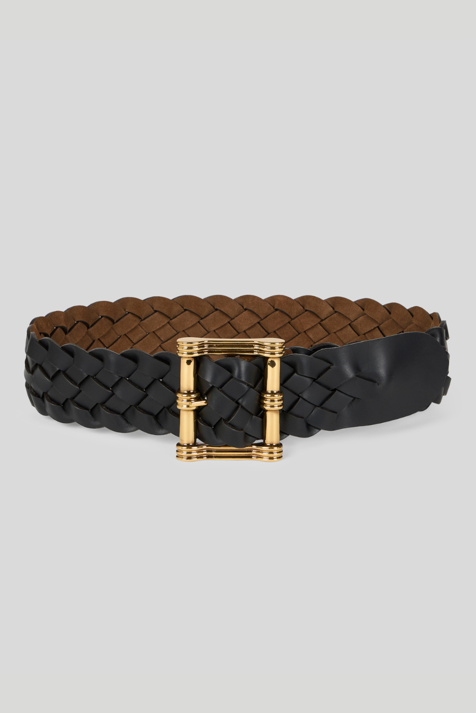 Braided Leather Belt with Gold-Tone Buckle