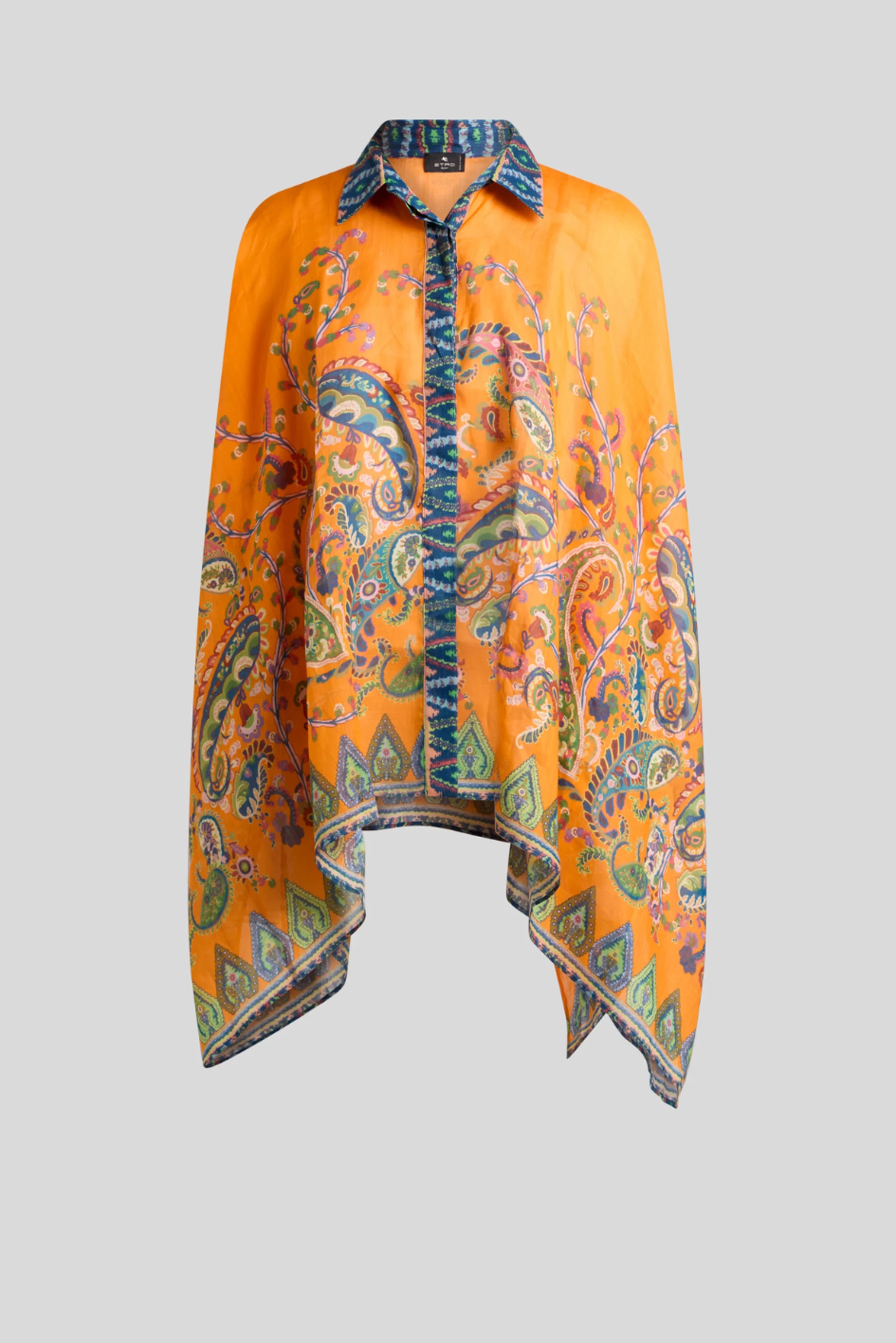 Paisley Print Draped Blouse with Asymmetric Hem
