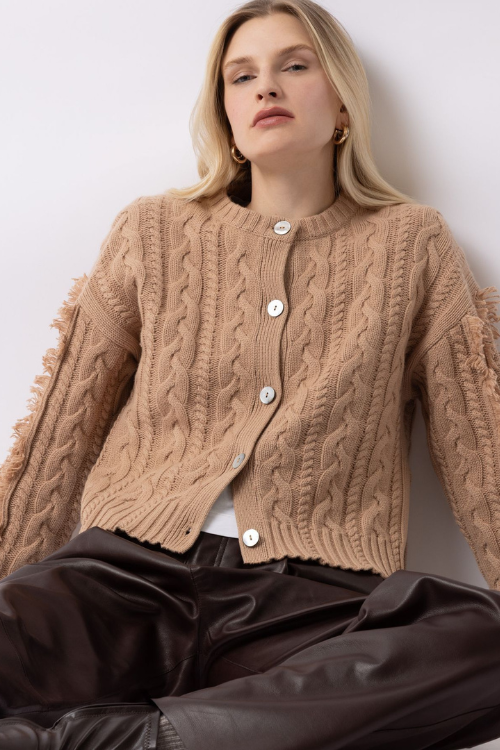 Beige Cardigan with Cable Knit