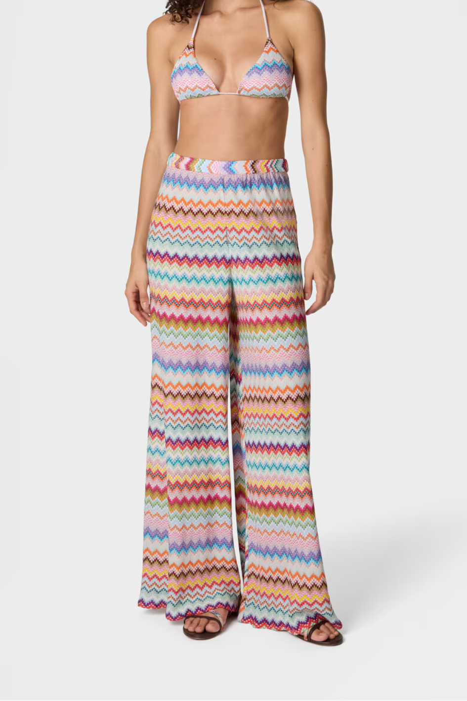 Beach Pants in Lamé Viscose with a Zigzag Pattern