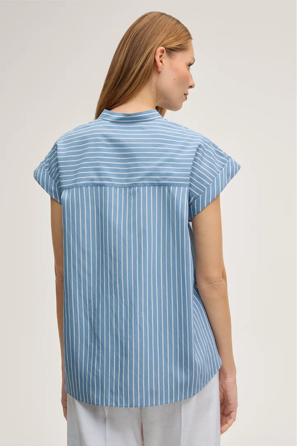 Viscosemix short-sleeve Shirt in light blue and ecru Stripes