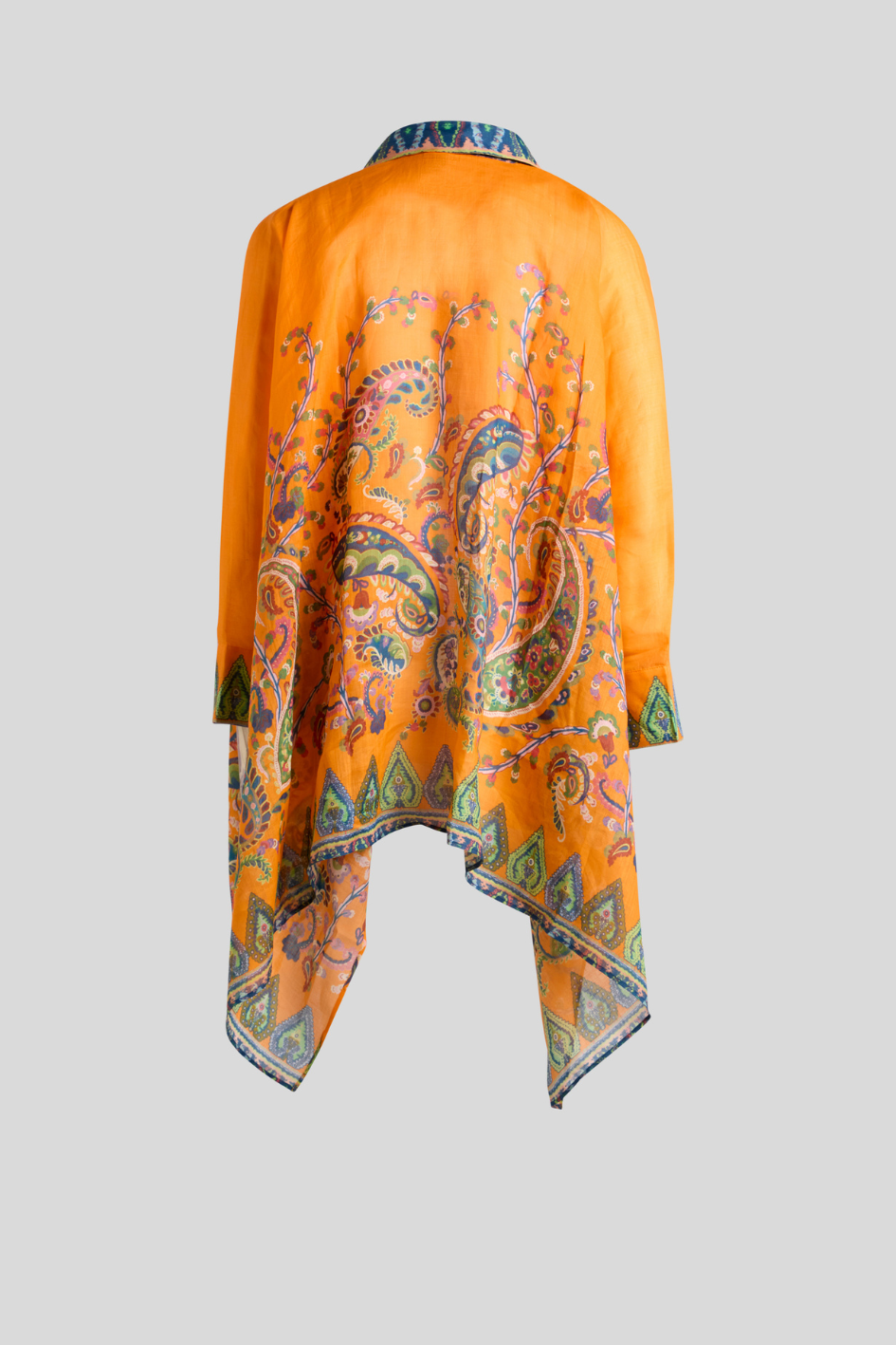 Paisley Print Draped Blouse with Asymmetric Hem