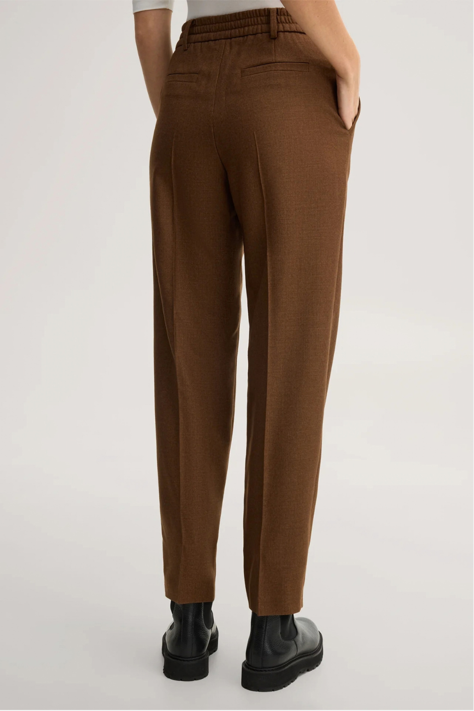 Virgin Wool and Silk Blend Tapered Trousers in Brown