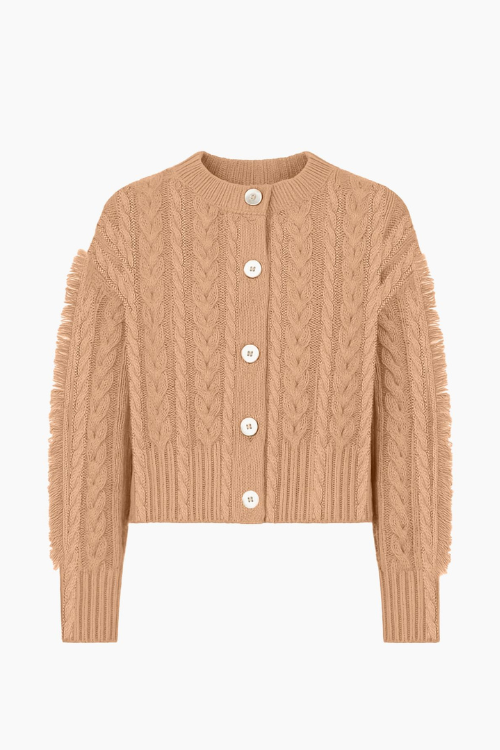 Beige Cardigan with Cable Knit