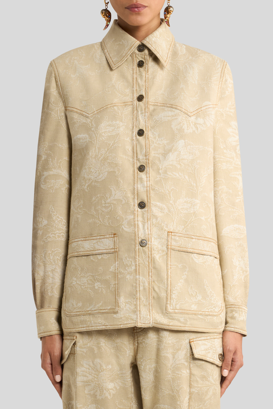 Jacquard Utility Jacket with Floral Texture