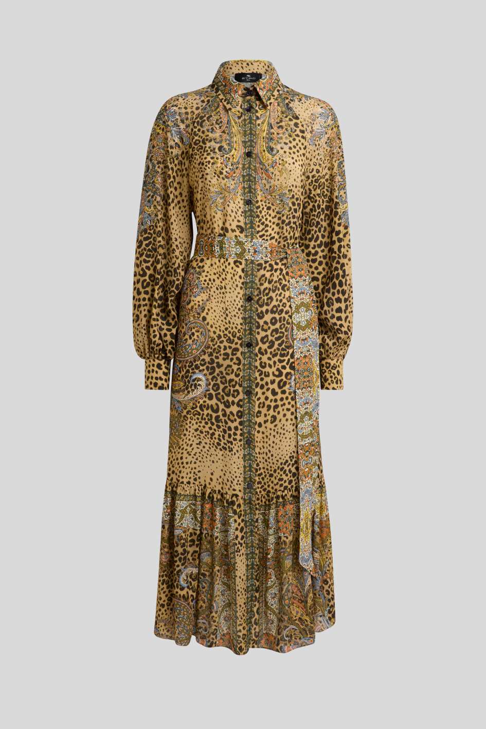 Leopard Print Midi Shirt Dress with Paisley Details