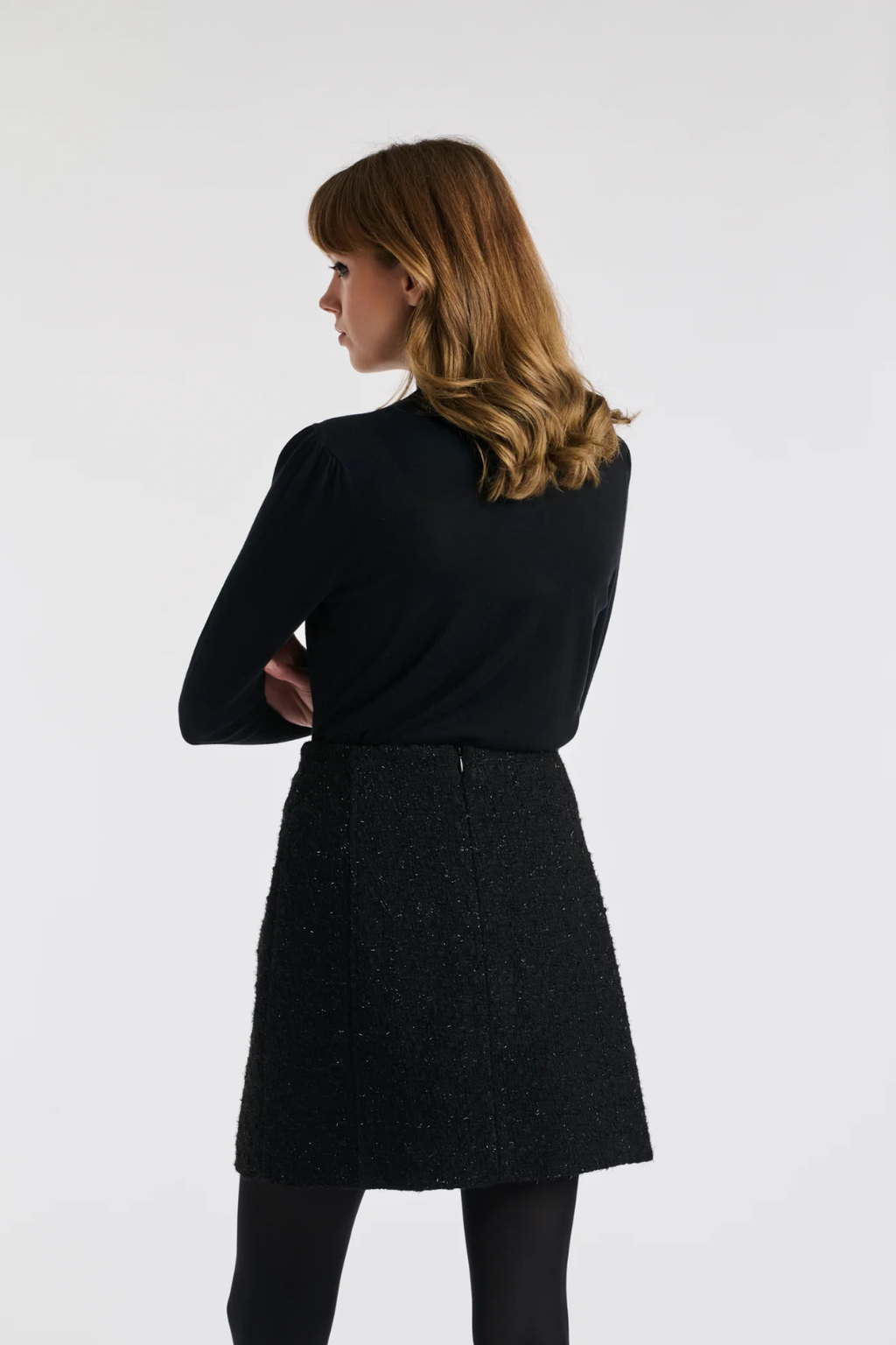 Buttoned Tweed Pencil Skirt