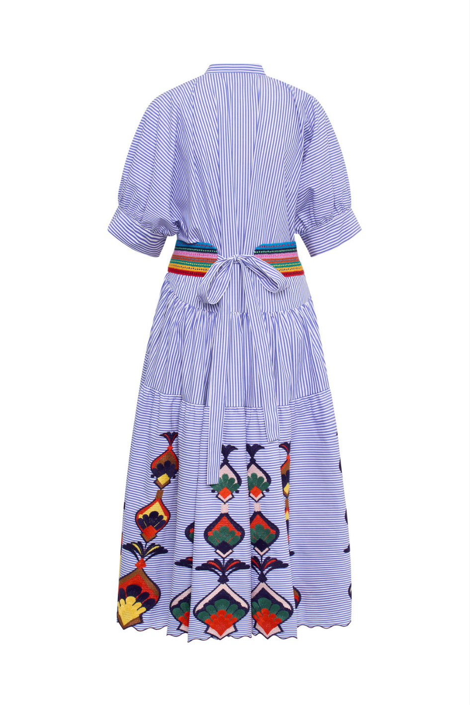 Striped Shirt Dress with Embroidered Details