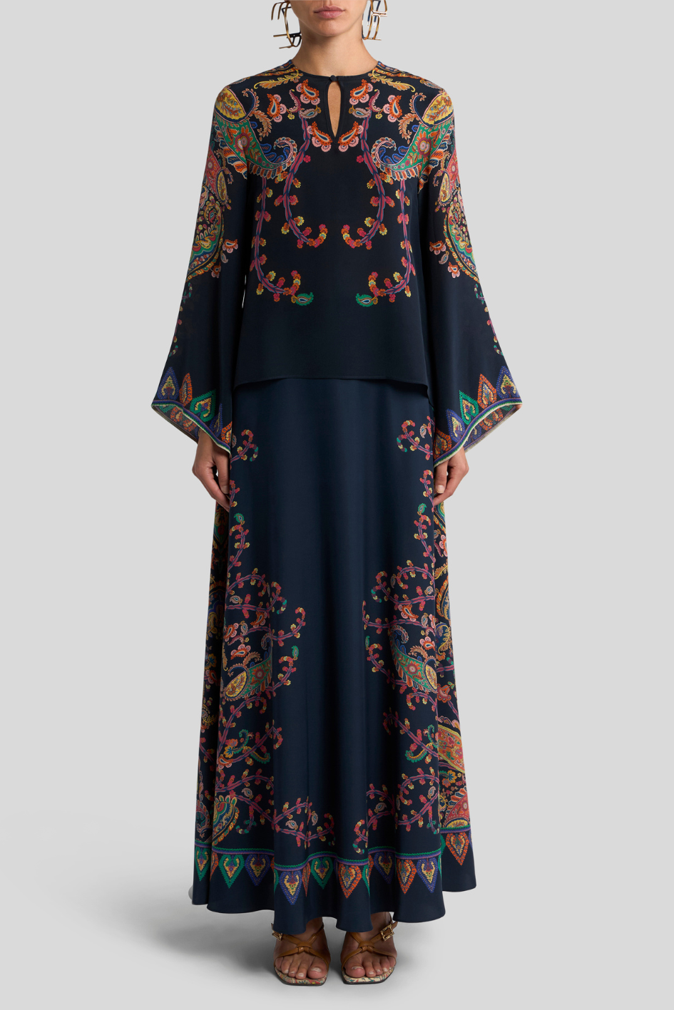 Printed Long Sleeve Blouse with Flared Cuffs