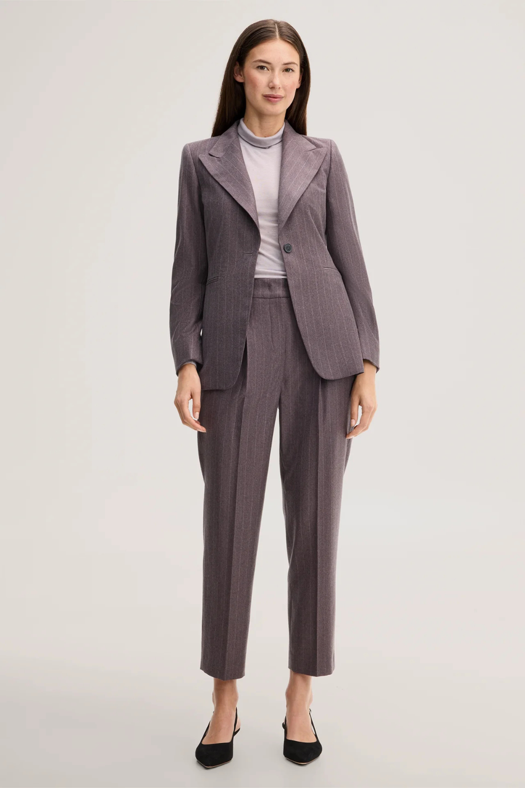 Brown Pinstripe Virgin Wool Flannel Tailored Trousers