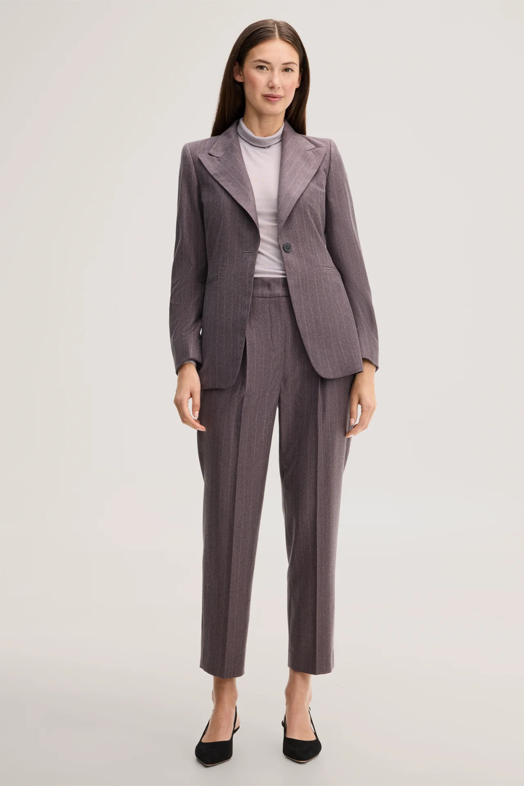 Brown Pinstripe Virgin Wool Flannel Tailored Trousers