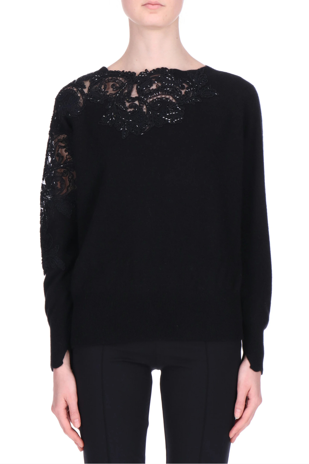 Lace Appliqué Cashmere Sweater