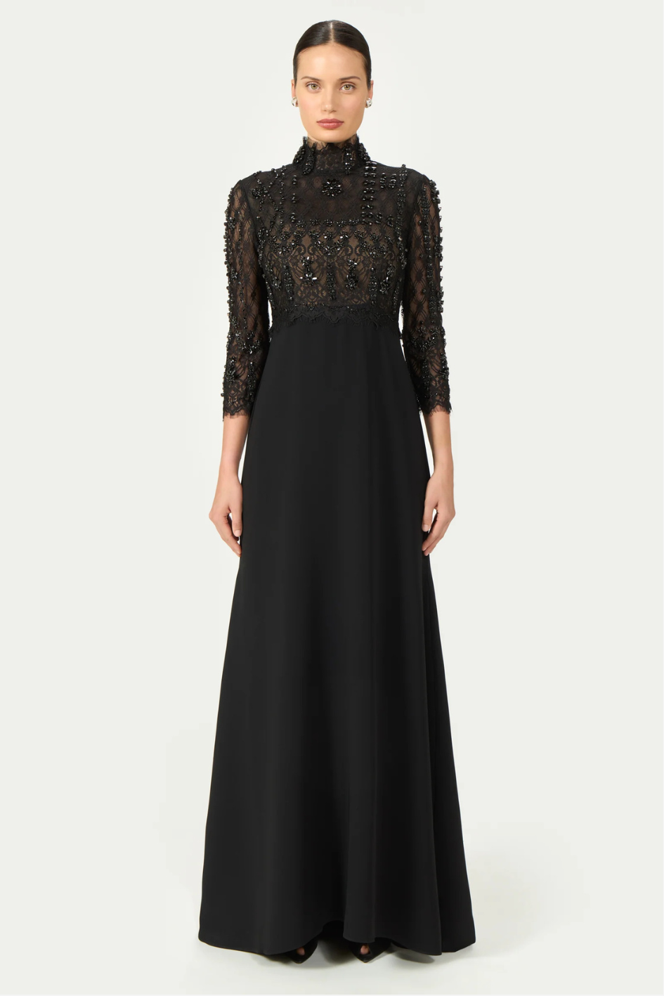Brona Beaded Lace Crepe Gown