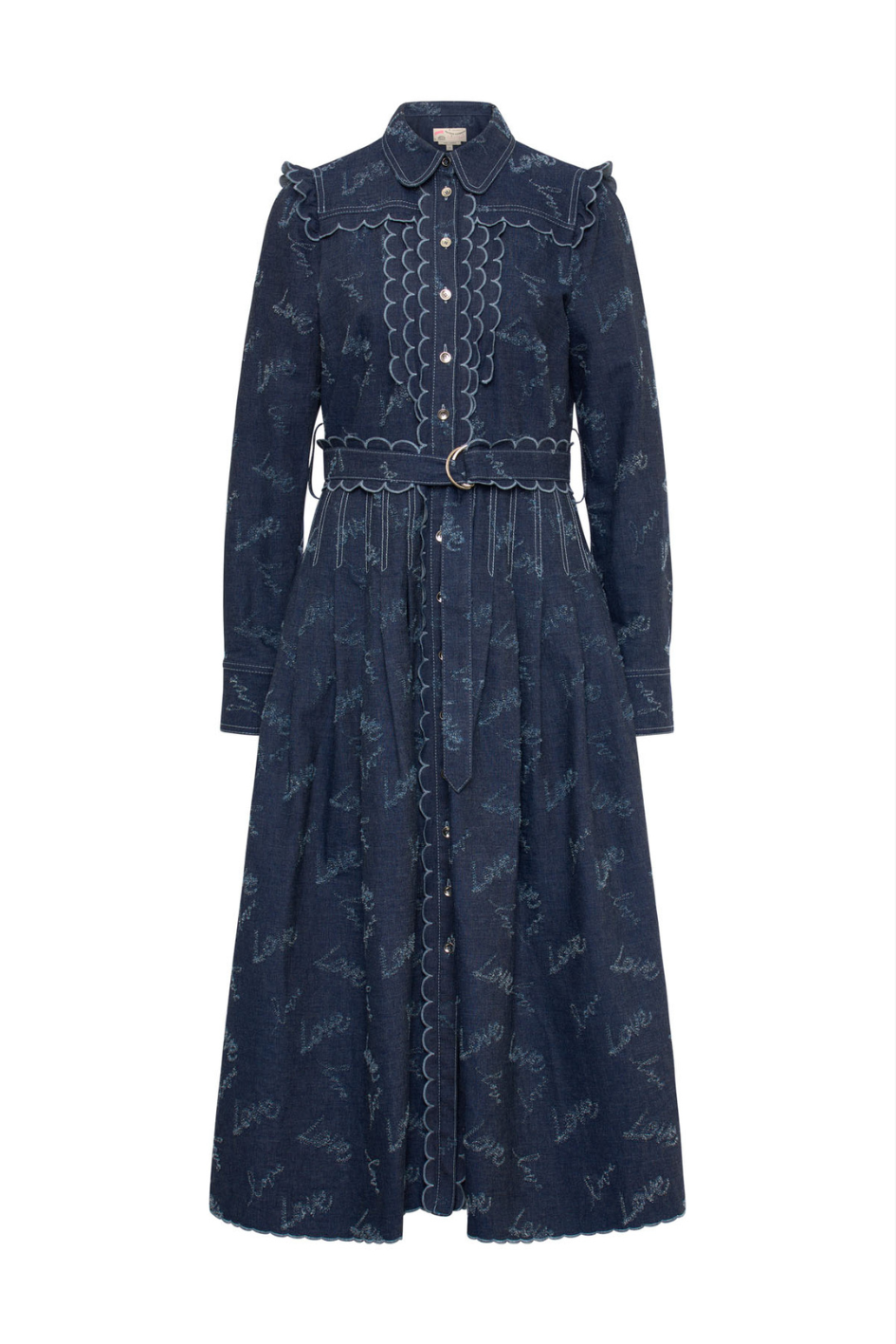 Embroidered Denim Dress with a Belt
