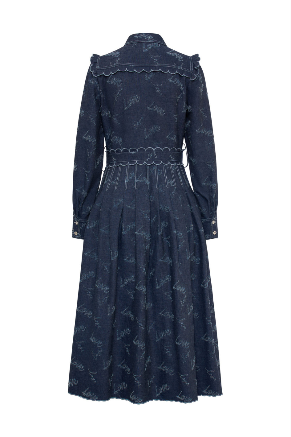 Embroidered Denim Dress with a Belt
