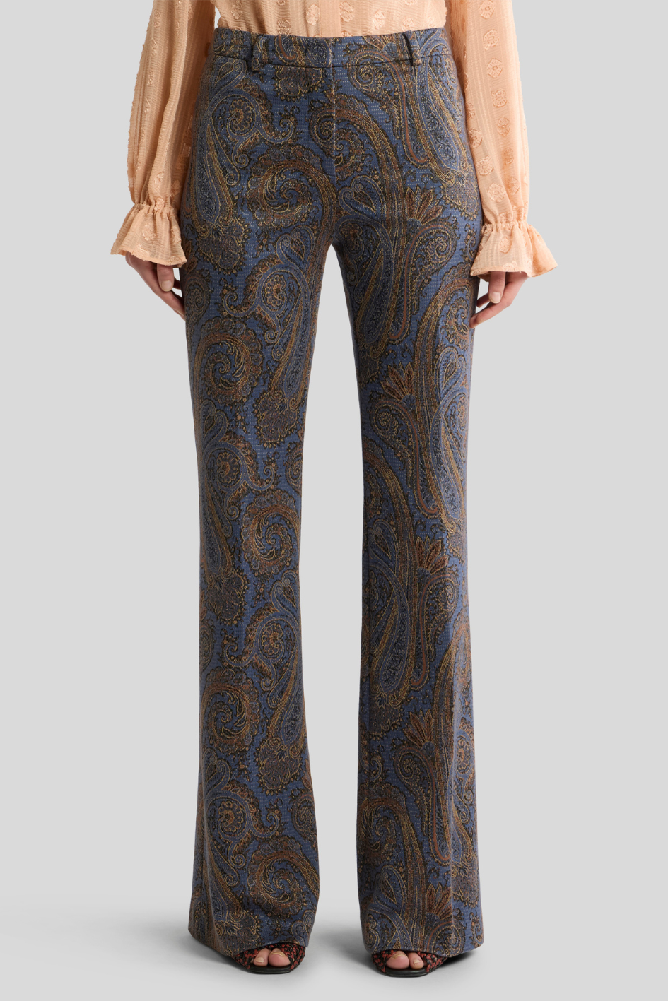 Blue Paisley Wide-Leg Tailored Trousers