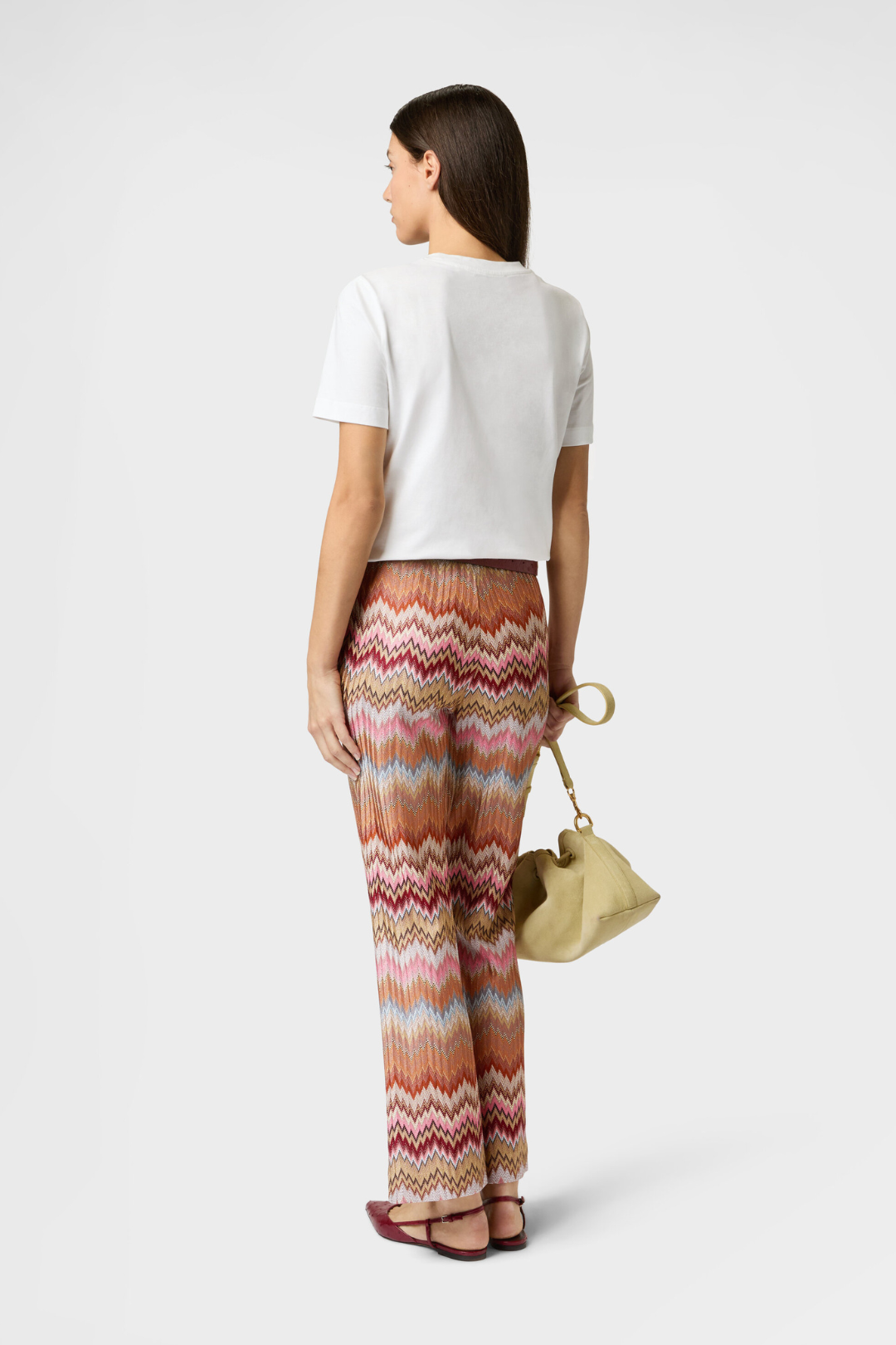 Flared Viscose Pants with Herringbone and Snake Motif