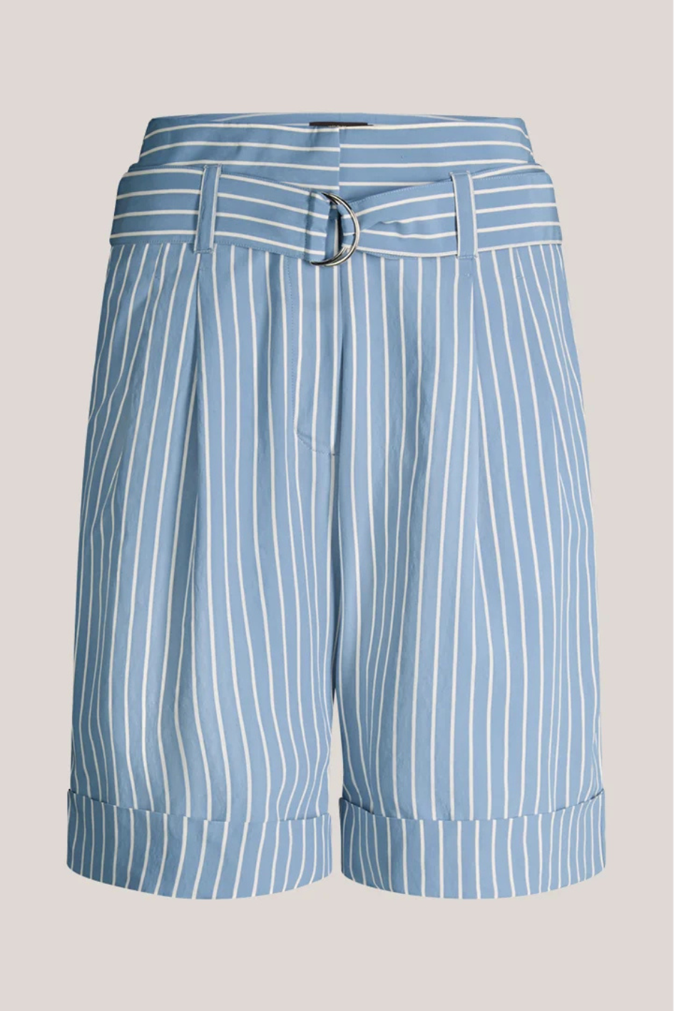 Viscosemix Shorts with a Belt in light blue and ecru Stripes