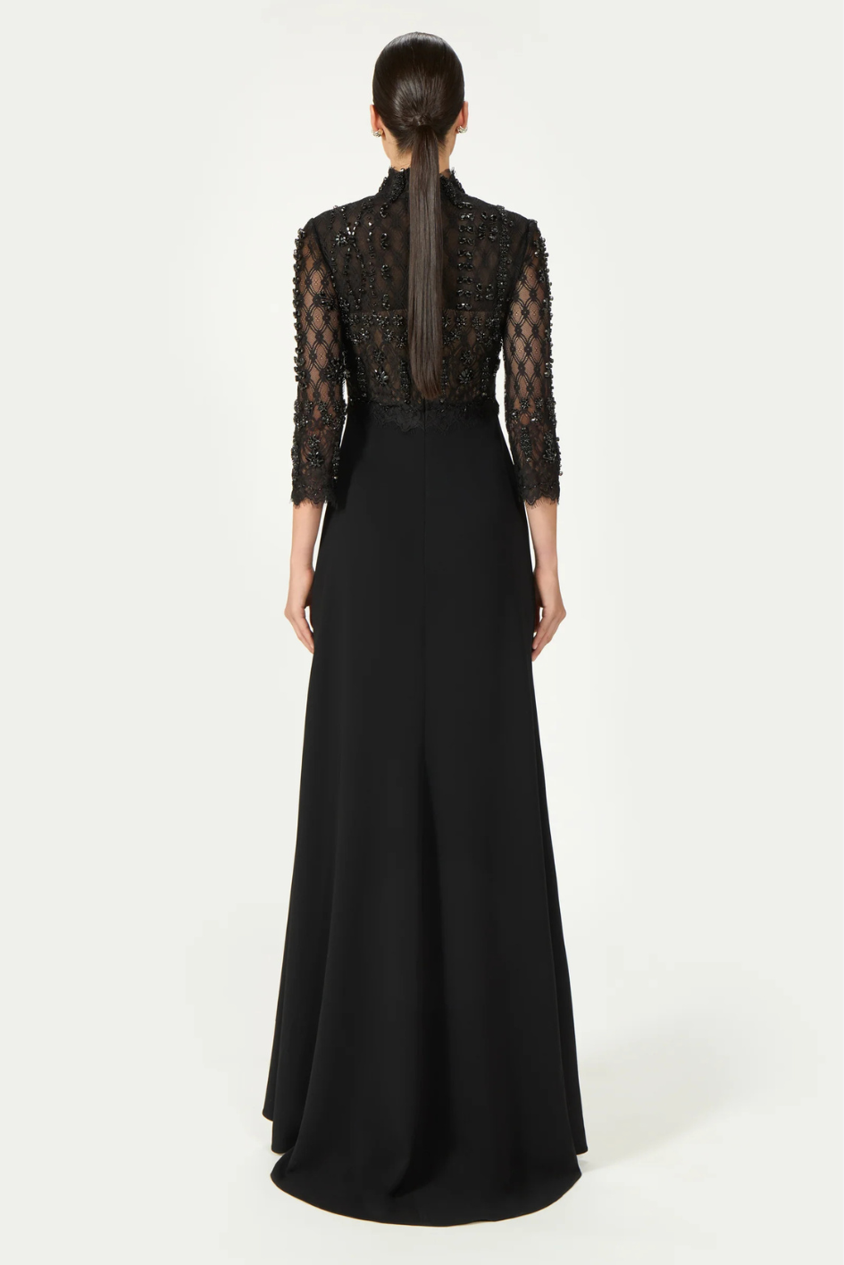 Brona Beaded Lace Crepe Gown