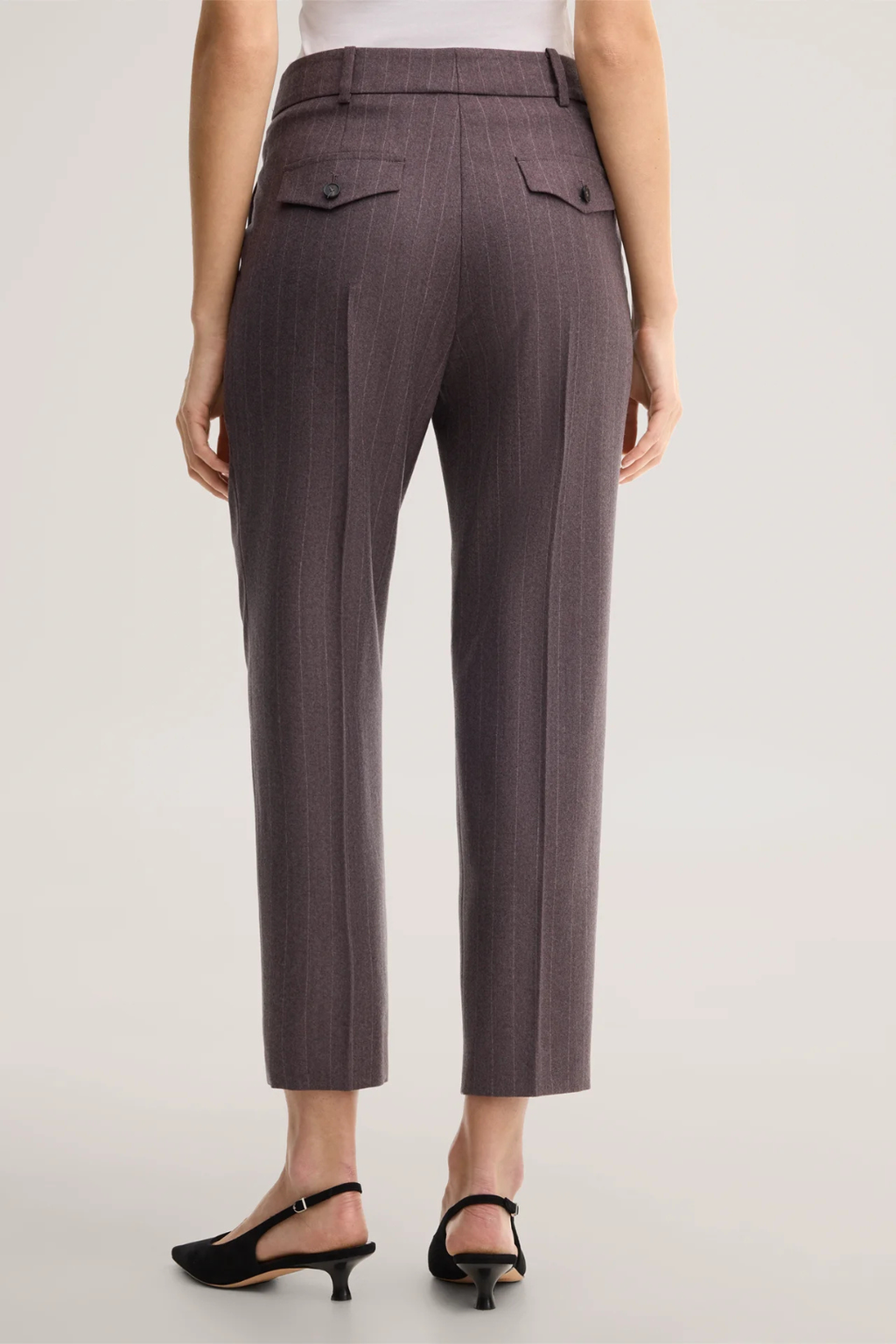Brown Pinstripe Virgin Wool Flannel Tailored Trousers