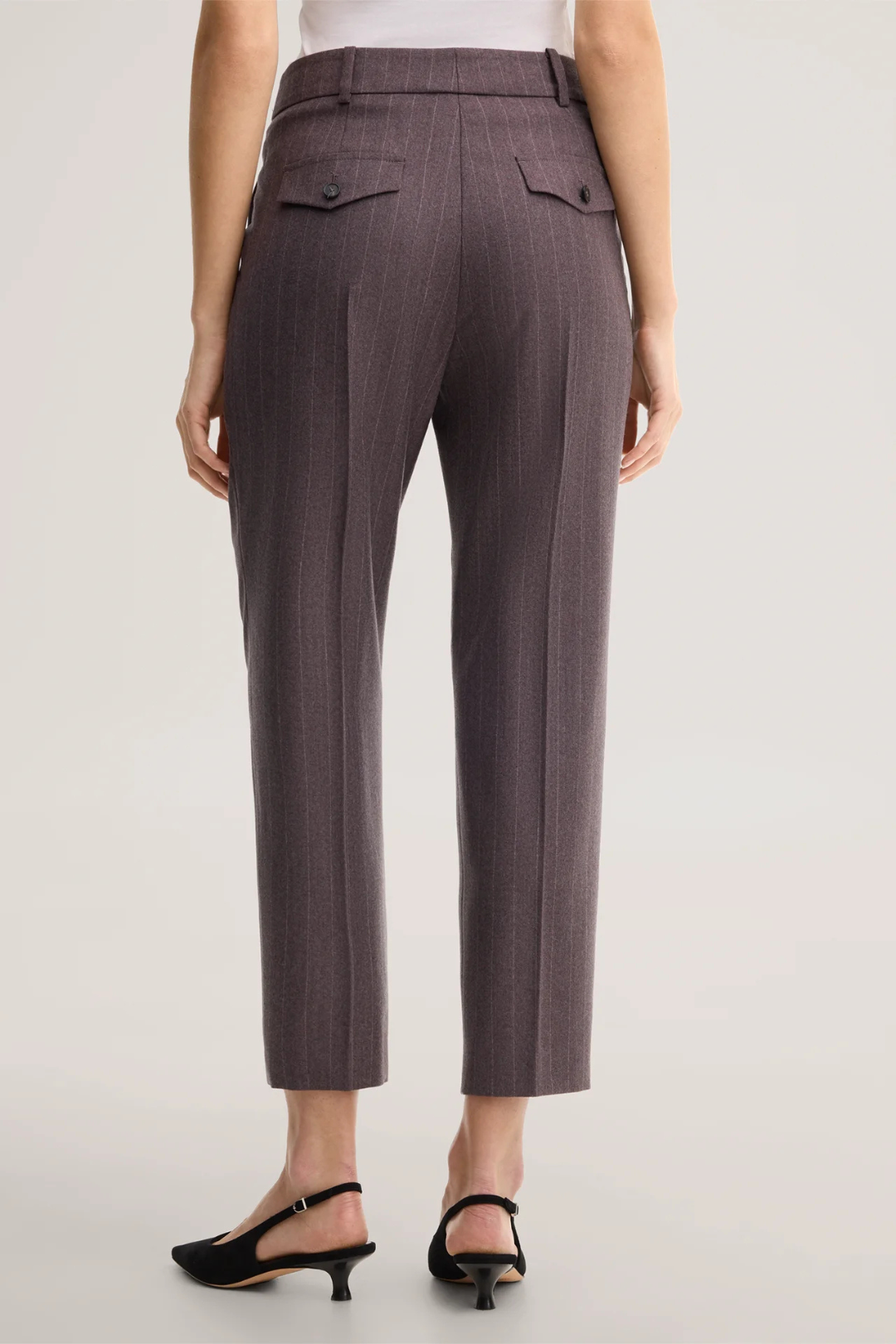 Brown Pinstripe Virgin Wool Flannel Tailored Trousers