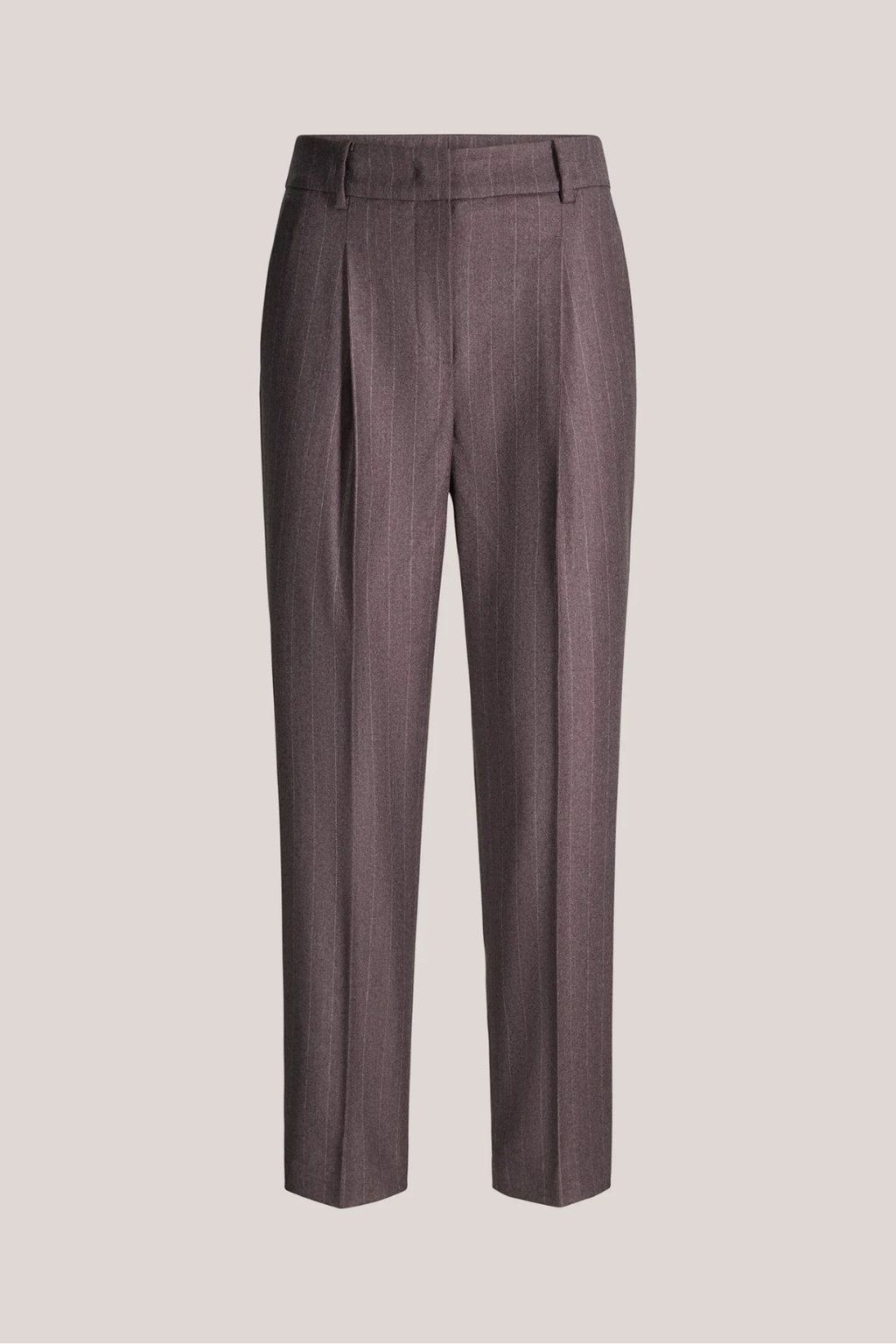 Brown Pinstripe Virgin Wool Flannel Tailored Trousers