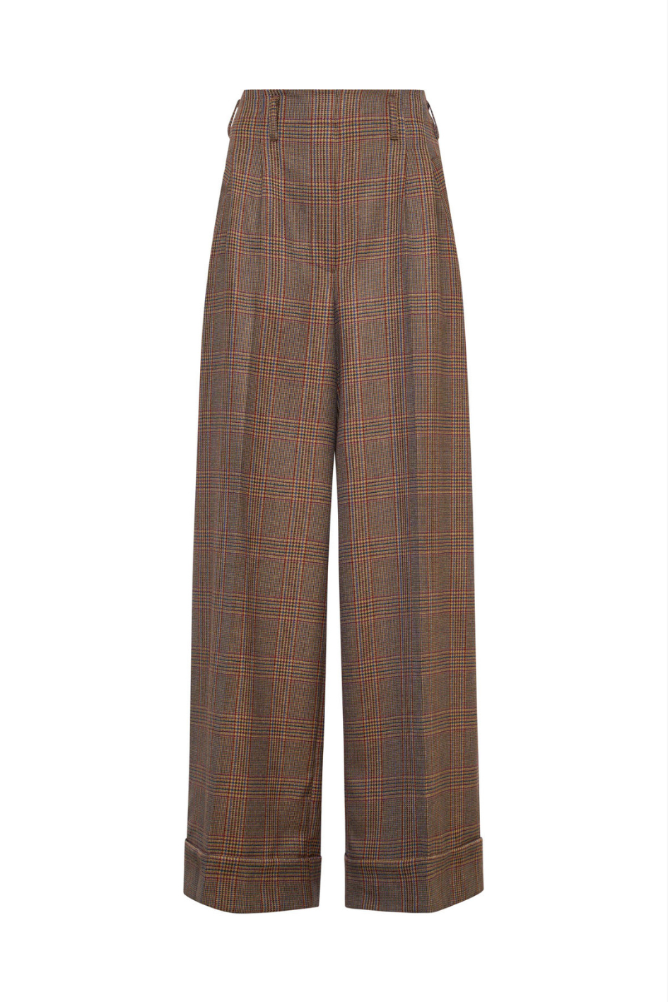 Wide-leg Plaid Pants with Cuffs
